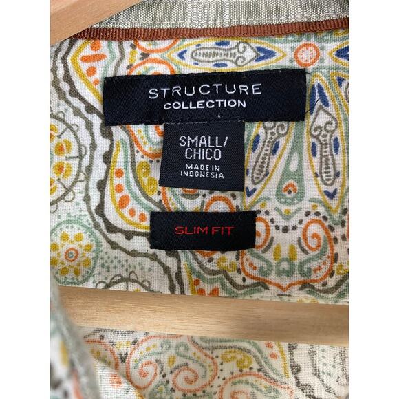 Structure Collection Men's S Slim Fit Cotton Linen Blend Button Up Boho Shirt - Picture 3 of 7